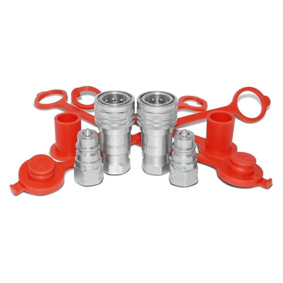 1/4 Ag ISO 5675 Hydraulic Quick Connect Couplers, 3/8" SAE (9/16"-18 ORB) Thread, 2 Sets
