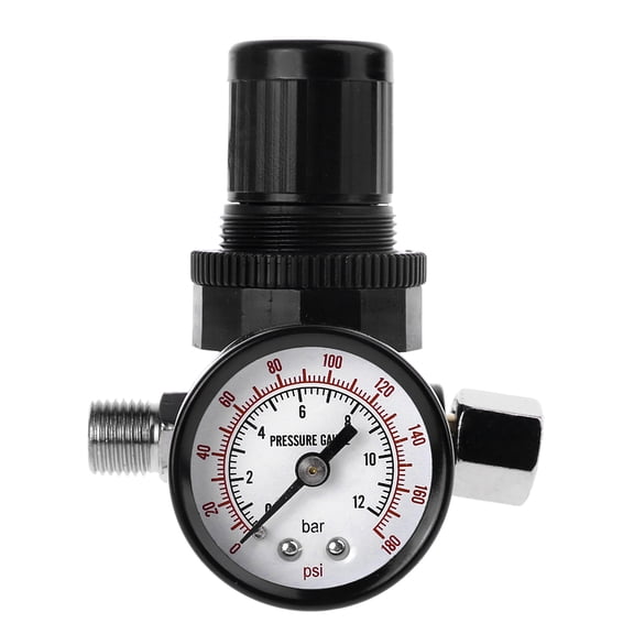 1/4" Air Pressure Regulator Reducer 0-12 Bar 0-180 PSI Spray Gun Pressure for Valve Gauge Air Flow Control Adjusting for