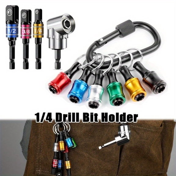 1/4 Bit Holder Key Chain Cool Gadgets, Drill Bit Holder for Impact Driver, w/Impact Socket Adapter for Drills, 360 Rotatable and Hex 1/4" 3/8" 1/2" Drill Socket Adapter for Automotive DIY