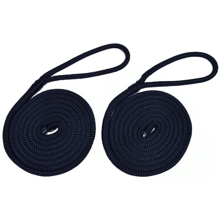 1/4" Black Fender Line For Boats - Double Braided Nylon 6 Feet Marine Rope - 2 Pack