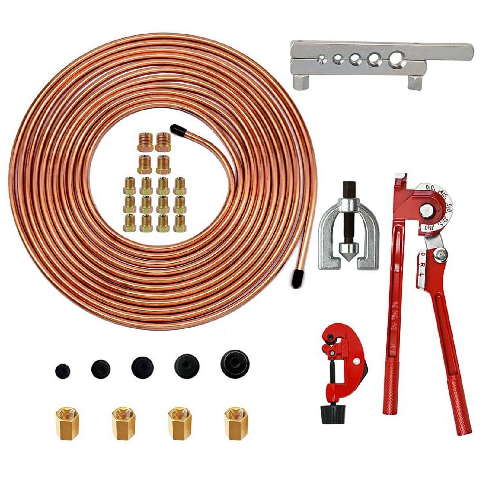 1/4 Brake Line Brake Tubing Kit 25 Ft. with 16 Inverted Flare Fittings and 4 Unions+Double