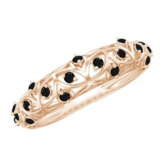 1/4 CT Black Onyx Filigree Gold Band Ring for Women, 14K Rose Gold, US 6.50