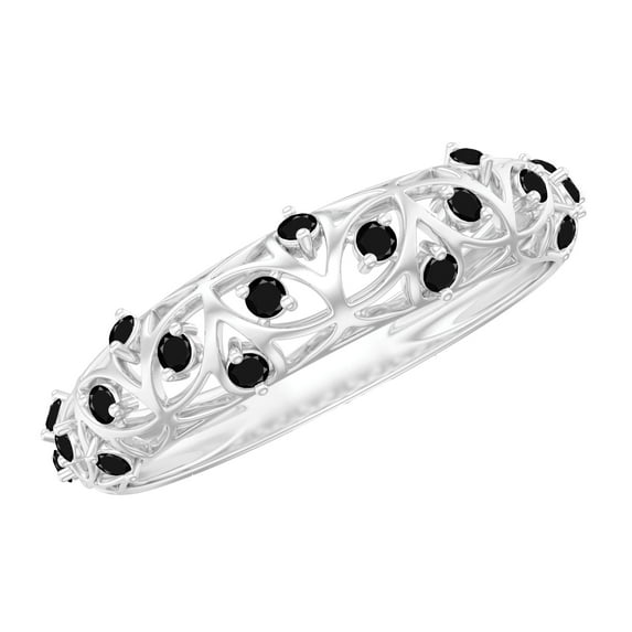 Rosec Jewels Natural Black Onyx Filigree Band Ring for Women, 14K White Gold, US 9.00