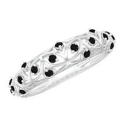 ROSEC JEWELS 1/4 CT Black Onyx Filigree Gold Band Ring for Women, 925 Sterling Silver, US 4.00