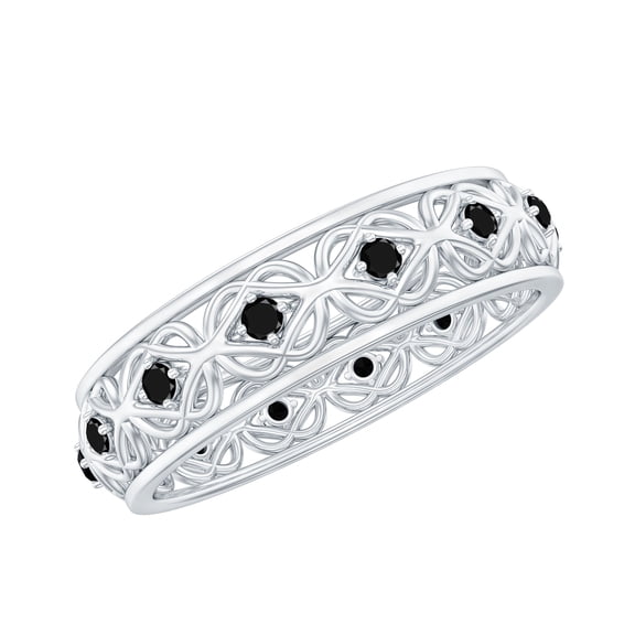 Rosec Jewels Natural Black Spinel Celtic Band Ring for Women, 10K White Gold, US 10.50