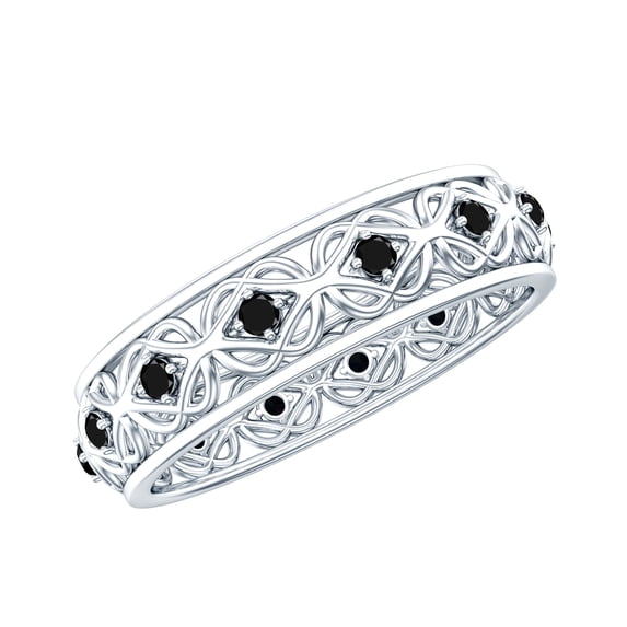 Rosec Jewels Natural Black Spinel Celtic Band Ring for Women, 10K White Gold, US 9.50