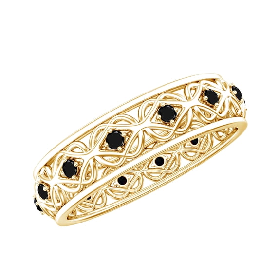 Rosec Jewels Natural Black Spinel Celtic Band Ring for Women, 14K Yellow Gold, US 9.50