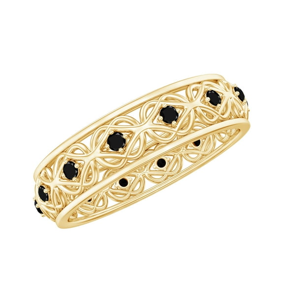 Rosec Jewels 1/4 CT Black Spinel Celtic Gold Band Ring for Women, 14K Yellow Gold, US 9.50