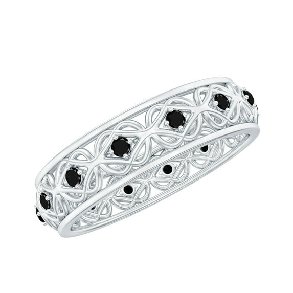 Rosec Jewels Natural Black Spinel Celtic Band Ring for Women, 18K White Gold, US 13.00