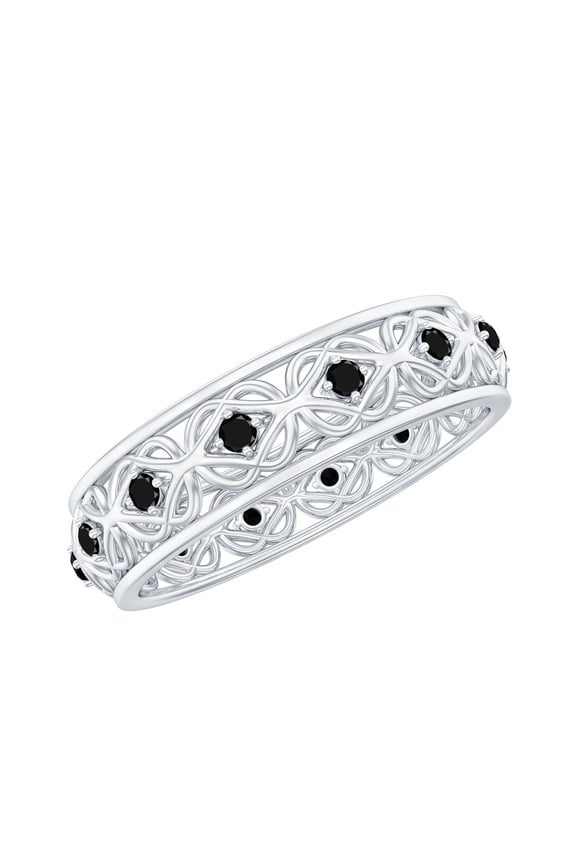 Natural Black Spinel Celtic Band Ring for Women, 925 Sterling Silver, US 4.00
