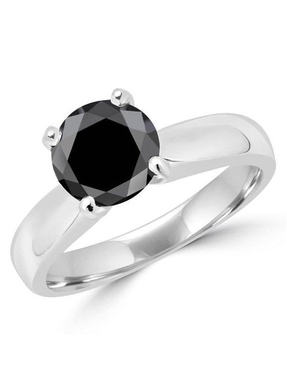 1.4 CT Classic Solitaire 4-Prong Round BlacK Diamond Engagement Ring in 14K