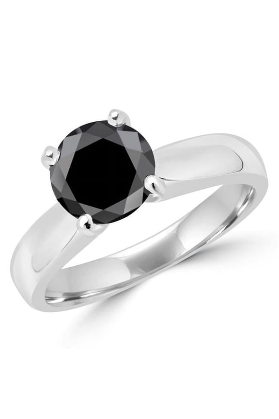 1.4 CT Classic Solitaire 4-Prong Round Black Diamond Engagement Ring in 14K White Gold, Size 3