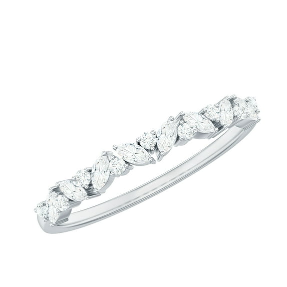 Rosec Jewels Natural Diamond Anniversary Ring (HI-SI Quality) - Round and Marquise Diamond Half Eternity Ring - Ready to Gift, 10K White Gold, US 12.00