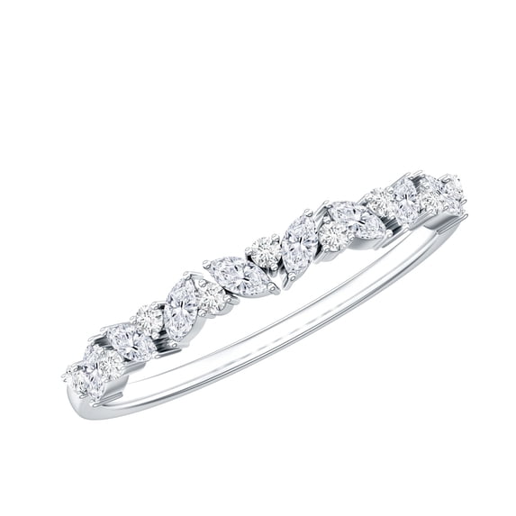 Rosec Jewels Natural Diamond Anniversary Ring (HI-SI Quality) - Round and Marquise Diamond Half Eternity Ring - Ready to Gift, 10K White Gold, US 7.50