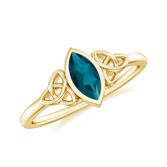 Rosec Jewels London Blue Topaz Promise Ring for Women - 4X8 mm - Celtic Knot Ring - AAA Quality Certified - Ready to Gift, 14K Yellow Gold, US 12.00