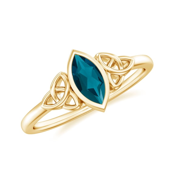 Rosec Jewels London Blue Topaz Promise Ring for Women - 4X8 mm - Celtic Knot Ring - AAA Quality Certified - Ready to Gift, 14K Yellow Gold, US 3.50