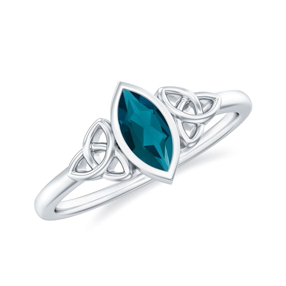 Rosec Jewels London Blue Topaz Promise Ring for Women - 4X8 mm - Celtic Knot Ring - AAA Quality Certified - Ready to Gift, 18K White Gold, US 3.00