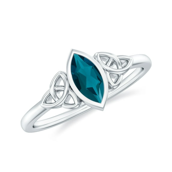 Rosec Jewels London Blue Topaz Promise Ring for Women - 4X8 mm - Celtic Knot Ring - AAA Quality Certified - Ready to Gift, 18K White Gold, US 8.00