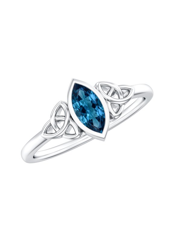 London Blue Topaz Promise Ring for Women - 0.7 Ct - Celtic Knot Ring - AAA Quality Certified - Ready to Gift, 925 Sterling Silver, US 4.00