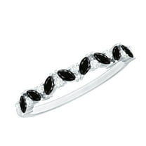 Rosec Jewels 1/4 CT Marquise Cut Black Onyx and Diamond Semi Eternity Ring, Diamond Accent Stackable Ring, December Birthstone Ring, 925 Sterling Silver, US 4.00