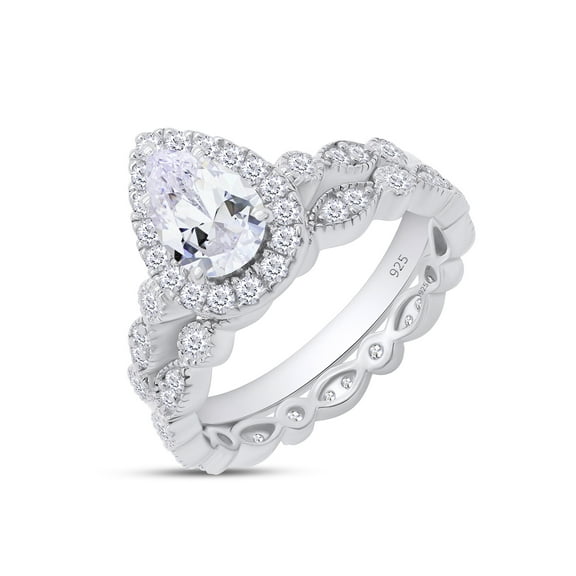 1.4 CT Pear Cut Lab Created Moissanite Diamond Engagement Wedding Teardrop Bridal Ring Set 14K White Gold Plated 925 Sterling Silver (1.4 Cttw) - 6
