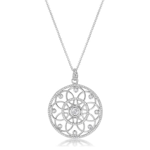 1.4 CT Rhodium Pendant Necklace with Interlocking Circles & Cubic Zirconia - Clear