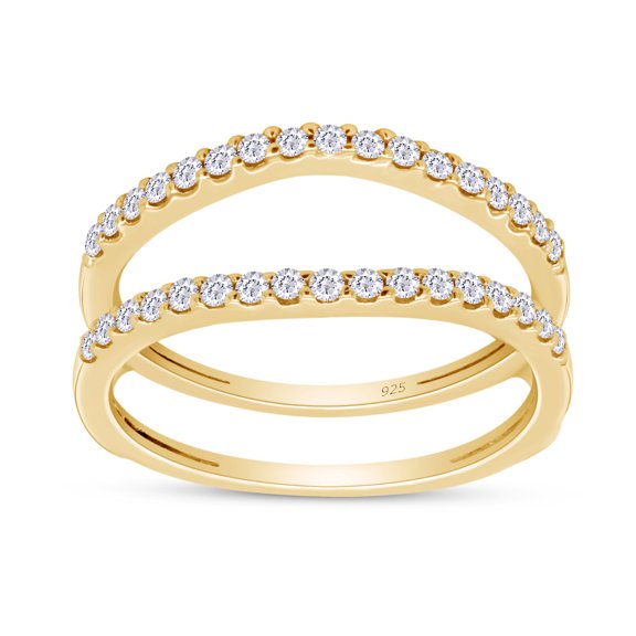 1/4 CT Round Cut White Cubic Zirconia Curved Enhancer Guard Ring In 14K Yellow Gold Over Sterling Silver (Color: White, Clarity: VVS1-VVS2, 0.25 Cttw) -8