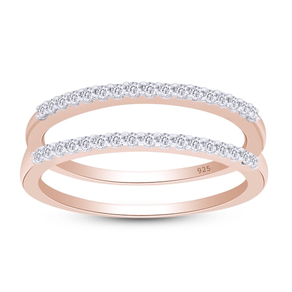 1/4 CT Round Cut White Cubic Zirconia Enhancer Double Guard Ring In 14K Rose Gold Over Sterling Silver (Color: White, Clarity: VVS1-VVS2, 0.25 Cttw) -4