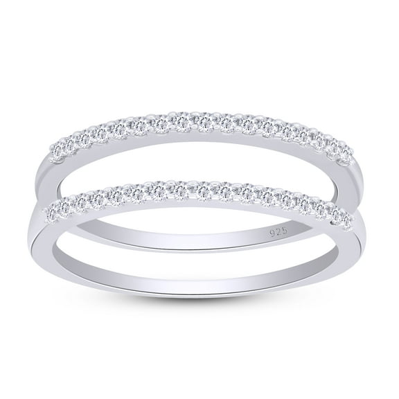1/4 CT Round Cut White Cubic Zirconia Enhancer Double Guard Ring In 14K White Gold Over Sterling Silver (Color: White, Clarity: VVS1-VVS2, 0.25 Cttw) -6