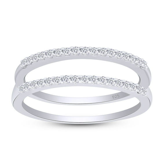 1/4 CT Round Cut White Cubic Zirconia Enhancer Double Guard Ring In 14K White Gold Over Sterling Silver (Color: White, Clarity: VVS1-VVS2, 0.25 Cttw) -4.5