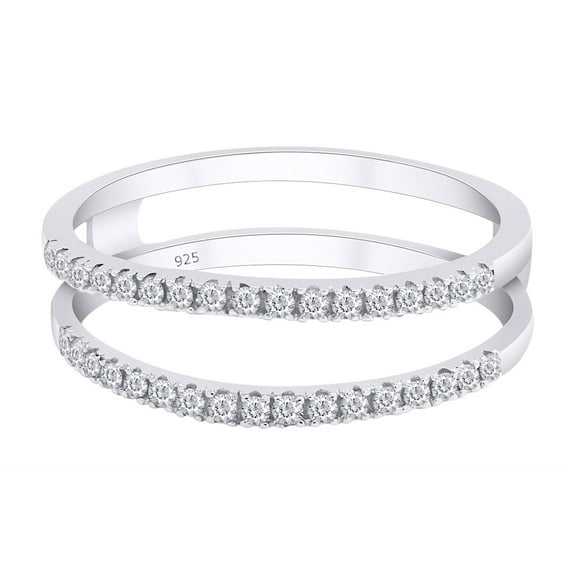 AFFY 0.25CT Round Cut White Cubic Zirconia Enhancer Guard Ring in 14K White Gold over Sterling Silver-5