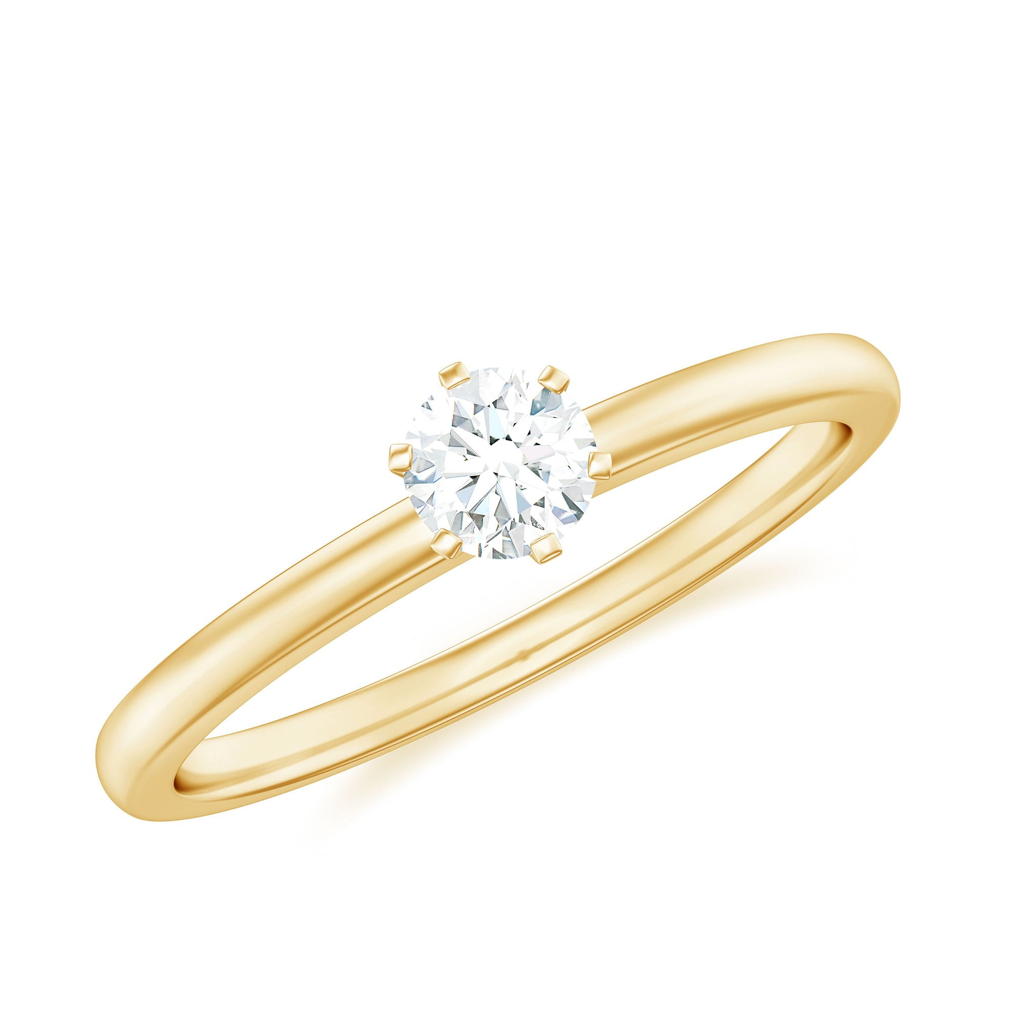 Round CZ Ring 14K Solid Yellow Gold Cubic Zirconia Solitaire Engagement 6 Prong CZ, 1/2 , 3/4, or 1 Carat Bridal Simple Promise 1/2 Carat (5.0 mm) /