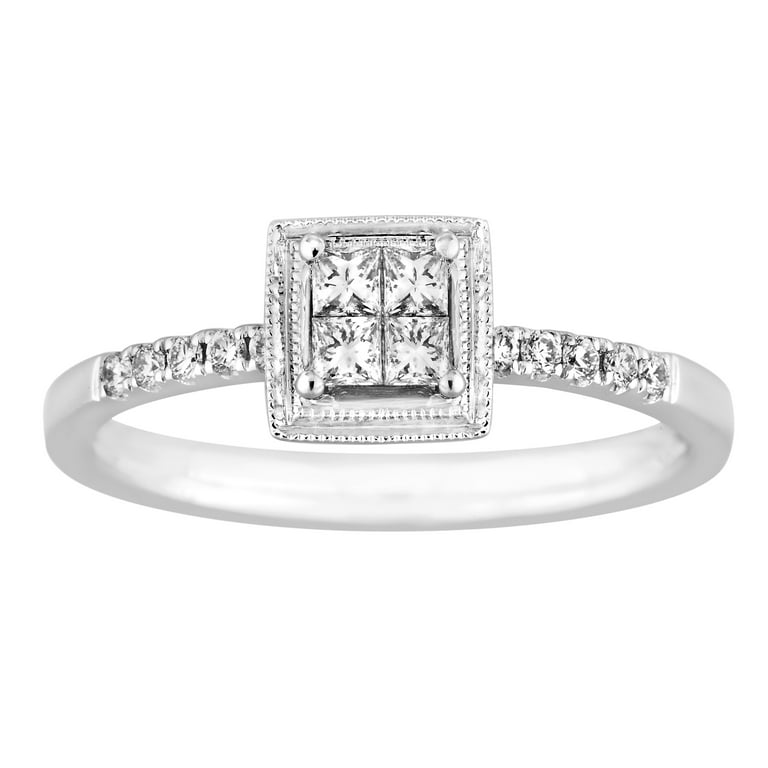 1/4 CT. T.W. Princess-Cut Quad Diamond Vintage-Style Promise Ring in  Sterling Silver