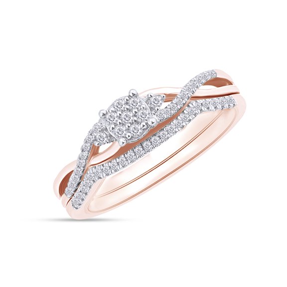 AFFY 1/4 CT. T.W. Round Cut Natural Diamond Twist Bridal Set Wedding Engagement Ring In 14K Rose Gold Over 925 Sterling Silver (I2-I3 Clarity), Ring Size-12