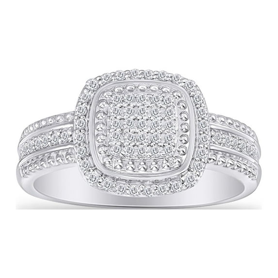 AFFY 1/4 CT. T.W Round Cut White Natural Diamond Cushion Frame Wedding Band In 14K White Gold Over Sterling Silver (0.25 Cttw, I2-I3 Clarity), Ring Size-6.5