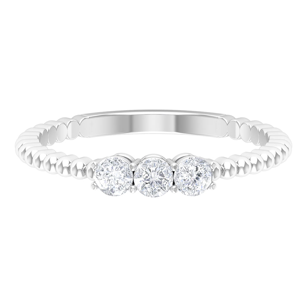 1/4 CT Three Stone Diamond Promise Ring with Gold Beaded Detailing, 10K ...