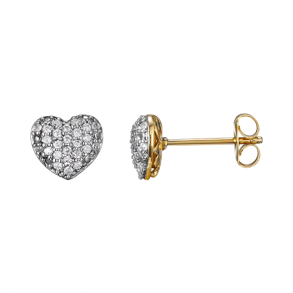 1/4 CTW Diamond and 1K Pave Heart Studs