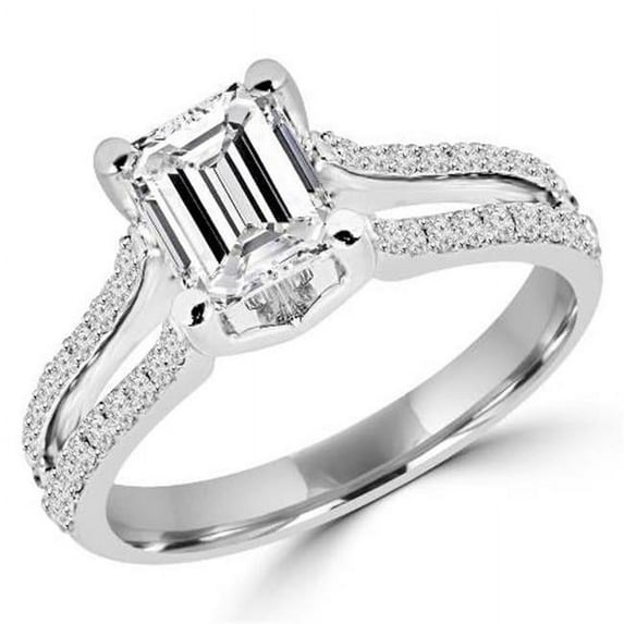 1.4 CTW Multi Stone Emerald Cut Diamond Engagement Ring in 14K White Gold, Size 7.75