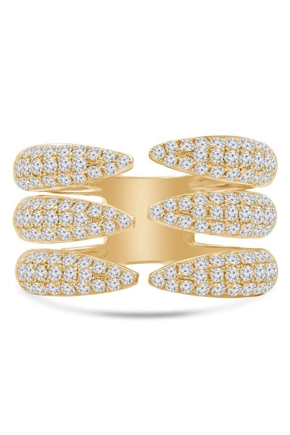 1.4 CTW Round Diamond Cluster Three-Row Cocktail Anniversary Band Ring in 18K Yellow Gold - Size 3