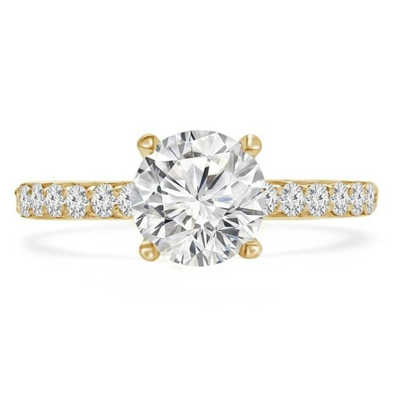 1.4 CTW Round Diamond Solitaire Engagement Ring with Accents in 14K Yellow Gold - Size 6.5