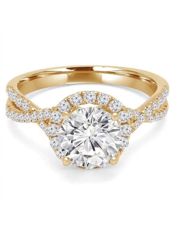 1.4 CTW Round Diamond Twisted Halo Engagement Ring in 14K Yellow Gold - Size 4