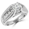 thumbnail image 1 of 1.4 CTW Round Diamond vintage Three-Row Solitaire with Accents Engagement Ring in 14K White Gold - Size 8.25, 1 of 1