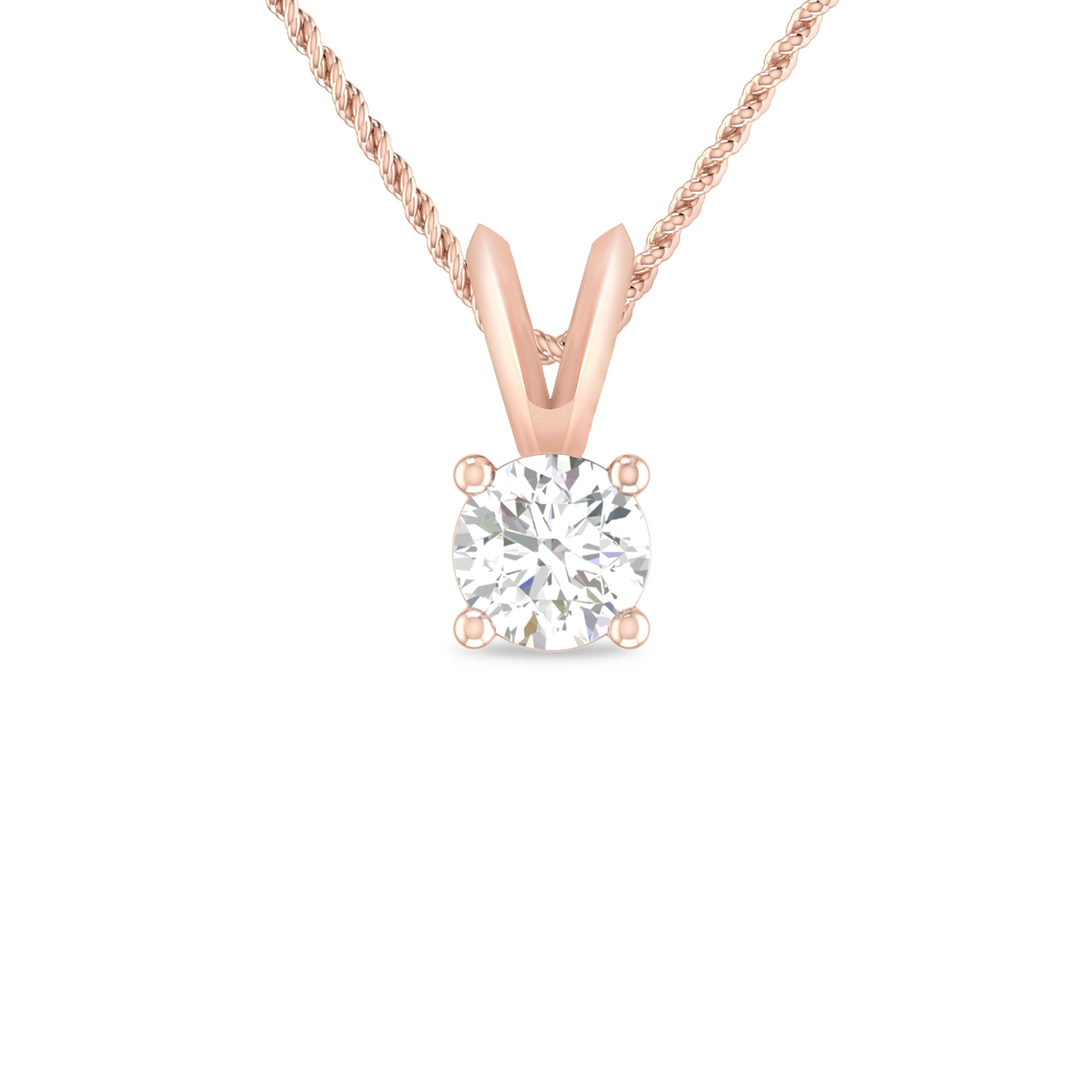 1/4 Carat 10K Rose Gold Round Diamond Solitaire Pendant Necklace