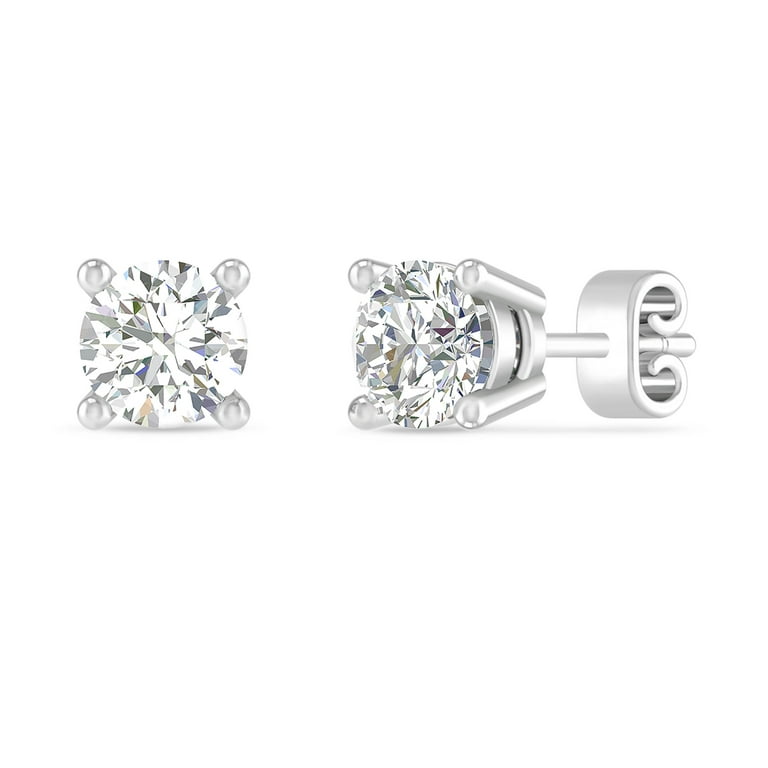 1/4 Carat 4-Prong Round Diamond Solitaire Stud Earrings in 14K White Gold.  ( J Color, I3 Clarity )