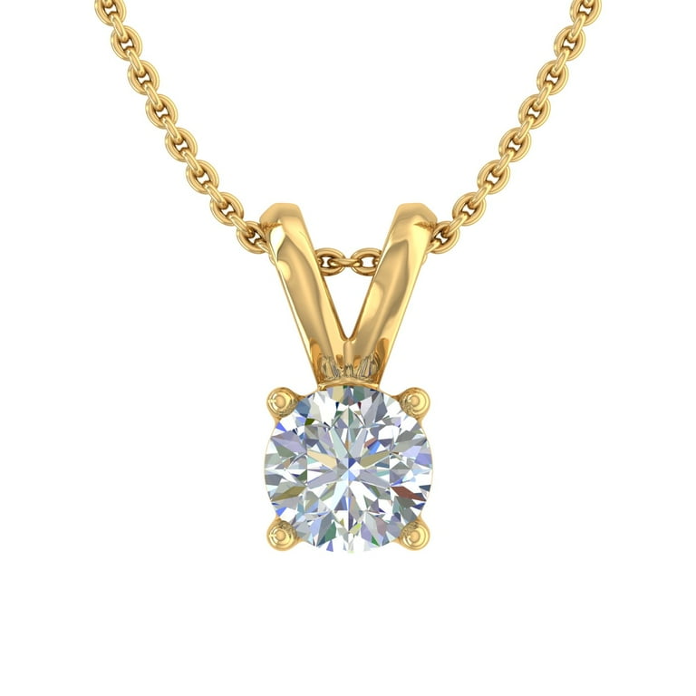 1/4 Carat 4-Prong Set Solitaire Diamond Pendant Necklace in 10K Yellow Gold  (Silver Chain Included)