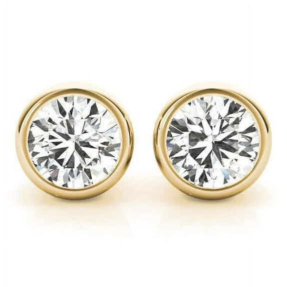1/4 Carat - 6 Carat | 14K White Gold | Certified Lab Grown Bezel Solitaire Diamond Stud Earrings | Round Shape Bezel Setting Revival Diamonds Earrings | 1ct up IGI Certified