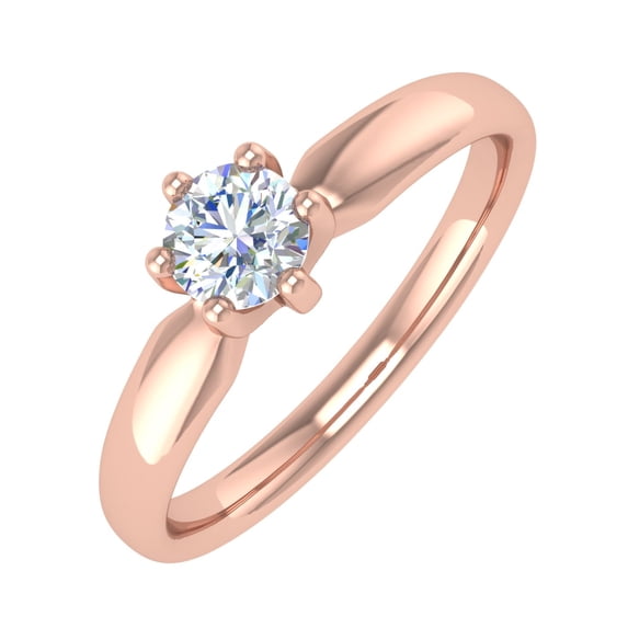 1/4 Carat 6-Prong Set Diamond Solitaire Engagement Ring Band in 10K Rose Gold - IGI Certified (Ring Size 7.75)