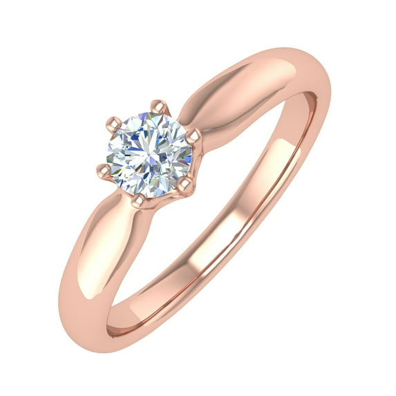 1/4 Carat 6-Prong Set Diamond Solitaire Engagement Ring Band in 10K Rose Gold (Ring Size 10)