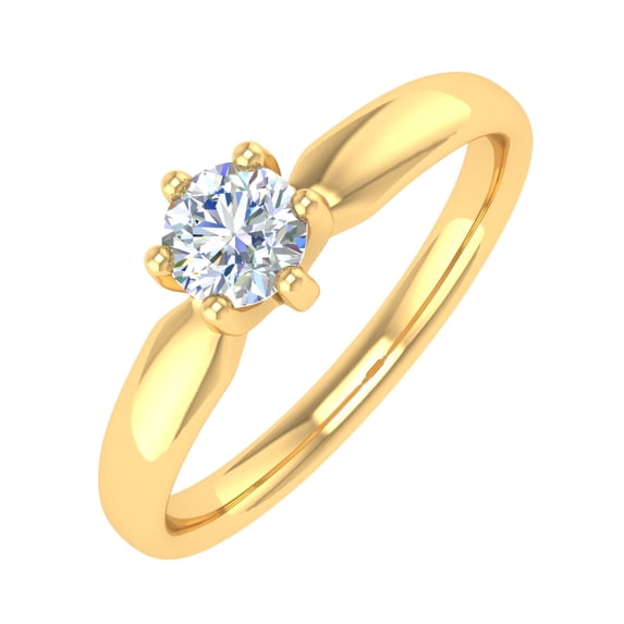1/4 Carat 6-Prong Set Diamond Solitaire Engagement Ring Band in 10K Yellow Gold - IGI Certified (Ring Size 11)