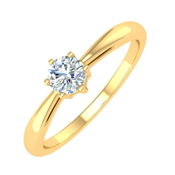 1/4 Carat 6-Prong Set Diamond Solitaire Engagement Ring Band in 10K Yellow Gold (Ring Size 9.25)